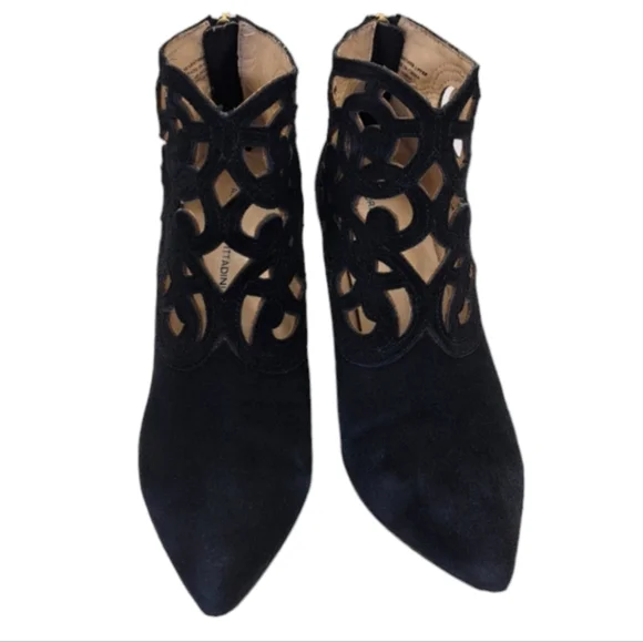 Adrienne Vittadini Nidia Women's Black Suede Leather Laser Cut Ankle Boots 7 - Picture 3 of 16